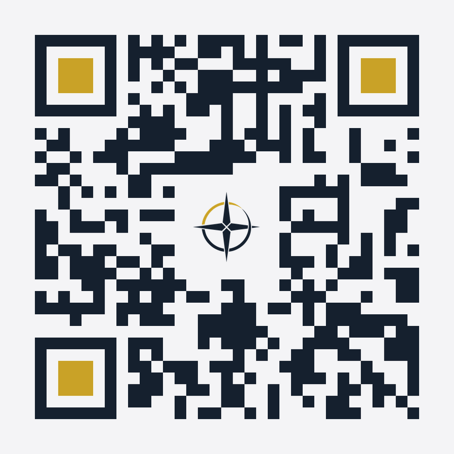 A QR code in a casino resort's dark and gold palette with its compass logo in the center.