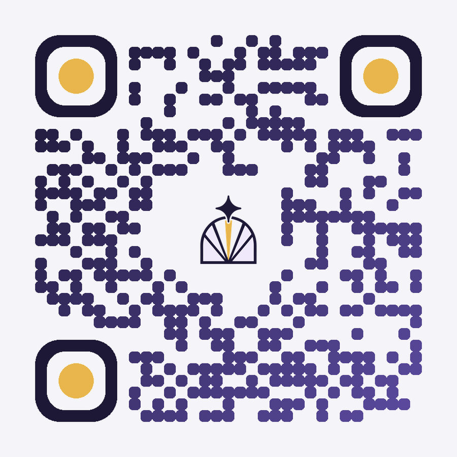 A QR code in an amphitheater's deep night palette with its star mark in the center.